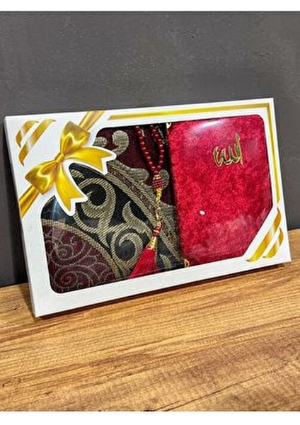 Hediyelik Bohçalık Tafta Saçaklı Bordo Seccade, Yasin, Tesbih Seti fırsatları