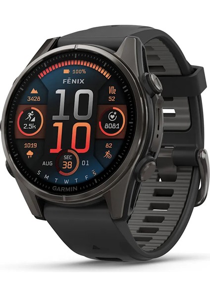 Fenix 8 - 43 mm Amoled Sapphire Karbon Gri Dlc Titanyum Siyah/gri Silikon Kayışlı