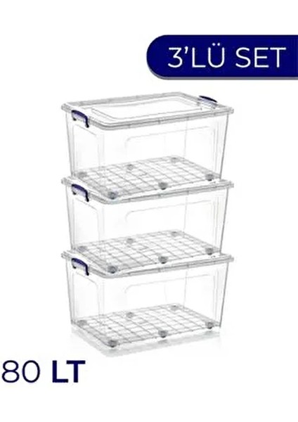 3lü 80 Lt Clear Box Saklama Kutusu