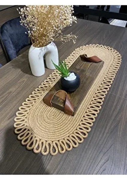 Galaxy Doğal Jüt, Desenli, Hasır, Amerikan Servis, Masa, Sehpa Örtüsü Runner. 30X80
