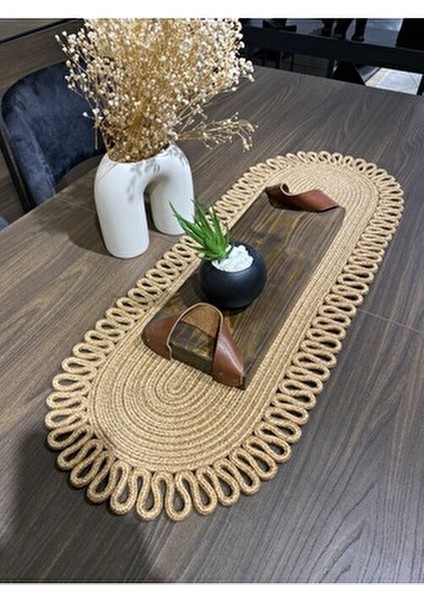 Galaxy Doğal Jüt, Desenli, Hasır, Amerikan Servis, Masa, Sehpa Örtüsü Runner. 30X80 indirimleri
