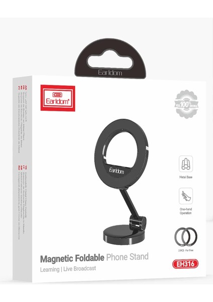EH316 Ayarlanabilir Katlanabilir Manyetik Metal Telefon Tutucu - Siyah