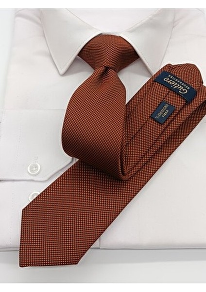 Koyu Kiremit Kum Desenli Slim Kravat