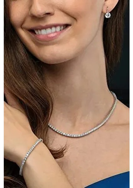Kadın Rhinestone Zirkon Taşlı Su Yolu Kolye ve Bileklik Set