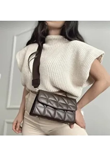 Kadın Kahve Kapitone Suni Deri Çapraz Omuz Çantası Ayarlanabilir Kolon Askılı