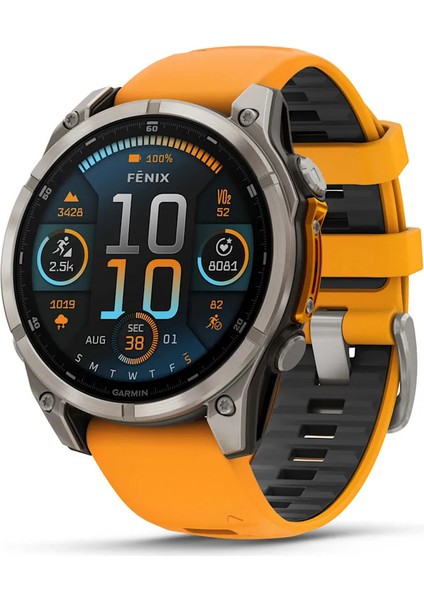 Fenix 8 – 47MM Amoled Sapphire Titanyum Turuncu/grafit Silikon Kayışlı