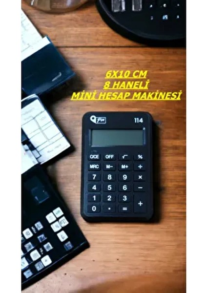 6X10 cm 8 Hane Mini Hesap Makinesi Siyah