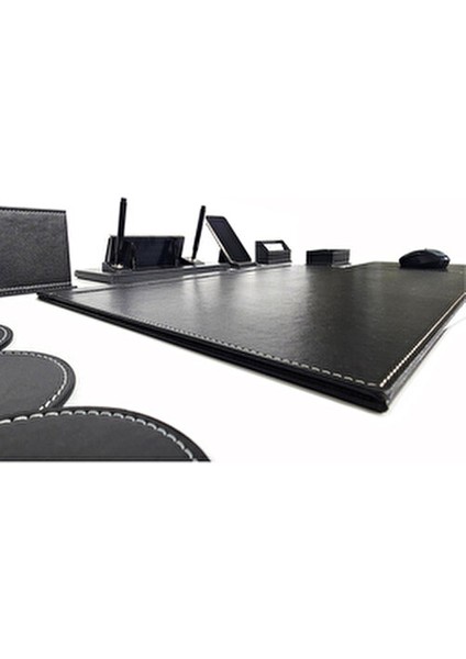 Isimlikli Çift Kalemli Siyah Deri Sümen Takımı PR409 Masa Isimliği Yeni Iş Ofis Hediyesi