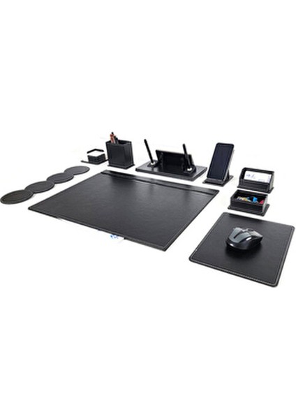 Isimlikli Çift Kalemli Siyah Deri Sümen Takımı PR409 Masa Isimliği Yeni Iş Ofis Hediyesi