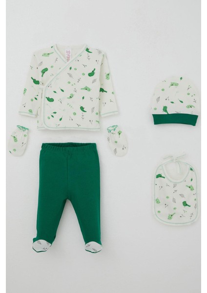 Kız Bebek Hastane Çıkışı 5 Li Bahar Temalı Sevimli Minik Serçe Desenli 0-3 Ay, Ekru