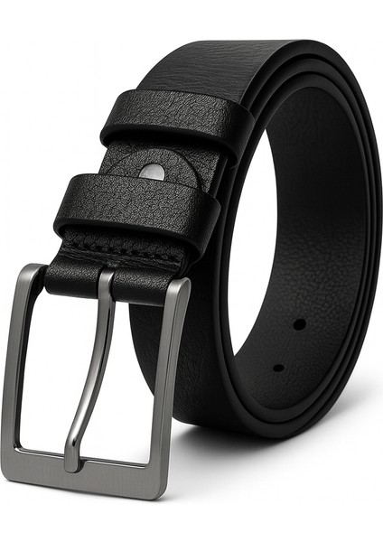 Hakiki Deri Kumaş Pantolon Kemeri Siyah Nikel Tokalı /3.3 cm