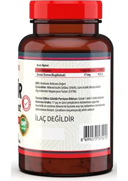 Demir Bisglisinat 17 Mg 120 Tablet Iron (Ferroz Bisglisinat) Demir Glisinat modelleri