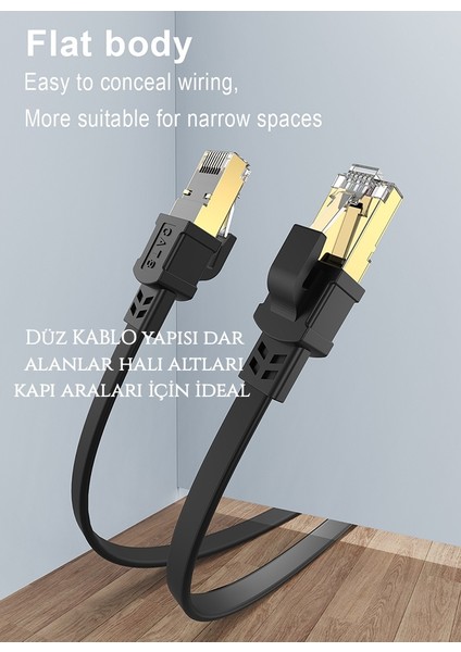 2-Metre Cat 8 Ethernet Kablosu 40GPBS+5G+2000 Mhz. RJ45 Konnektör Ce+Fc+Rohs Lisanslı Orjinal modelleri