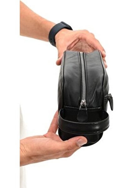 Siyah Hakiki Deri Erkek Tıraş Portföy Suya Dayanıklı Orta Boy Bakım Çantası indirimleri