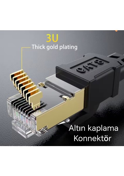 2-Metre Cat 8 Ethernet Kablosu 40GPBS+5G+2000 Mhz. RJ45 Konnektör Ce+Fc+Rohs Lisanslı Orjinal fırsatları