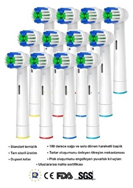 Oral B ve Braun Uyumlu Şarjlı ve Pilli Diş Fırça Yedek Başlığı Orta Sert 12 Li Set Ağız Bakım