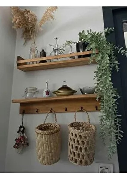 Ahşap Baharatlık Kahve Köşesi Askılık Terek 50 cm Kahverengi İskandinav Tasarım