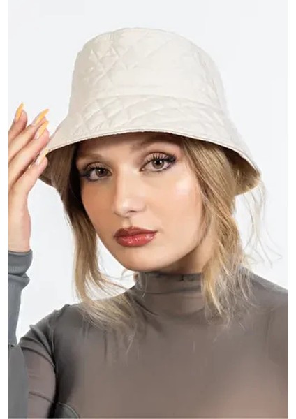 Kışlık Kapitone Bucket Balıkçı Şapka Krem
