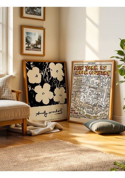 New York & Flowers - Doğal Ahşap Çerçeveli Tablo 2'li Set