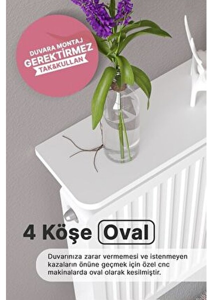 Montajsız Petek Üstü Uçan Raf Dresuar Kalorifer Peteği Rafı Kitaplık 100 x 18 cm Beyaz Oval Kesim indirimleri