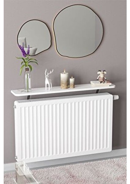 Montajsız Petek Üstü Uçan Raf Dresuar Kalorifer Peteği Rafı Kitaplık 100 x 18 cm Beyaz Oval Kesim