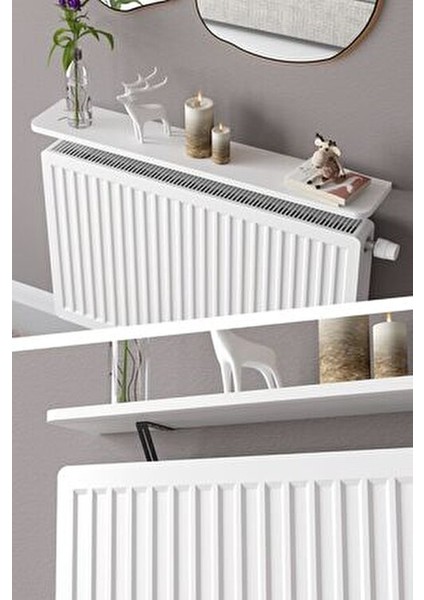 Montajsız Petek Üstü Uçan Raf Dresuar Kalorifer Peteği Rafı Kitaplık 100 x 18 cm Beyaz Oval Kesim