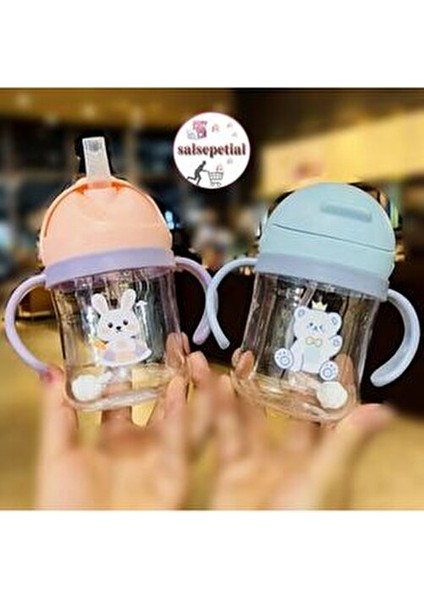 250ML Figürlü Pipeti Suluk Bebek Matara Sevimli Su Şişesi Bebek Pipetli Yatarken Içme Aparatı Var