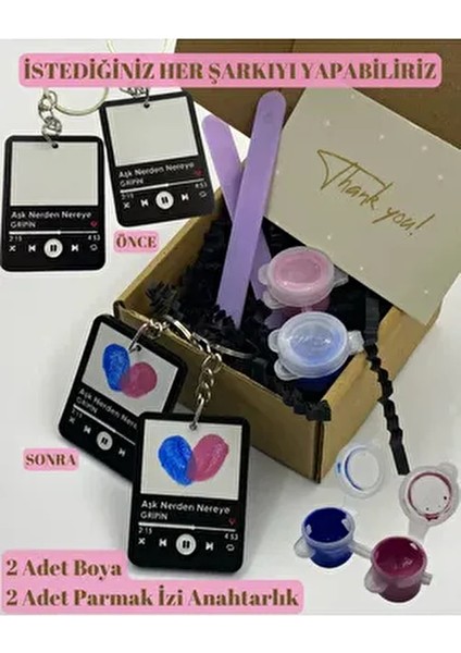 Sevgili Parmak Izi Anahtarlık - Siyah - Hediye - Çift - 2 Adet