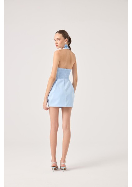 Boyundan Askılı Cepli Mini Yerry Elbise Mavi indirimleri