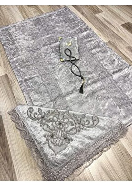 4 Parça Seccade Takımı Çeyizlik Bohça Kutulu Kadife Güpürlü Gelin Damat Seti modelleri