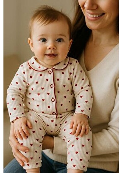 Kalp Figürlü Organik Yenidoğan Fitilli Kumaş Kız Erkek Bebek 2’li Hastane Çıkışı Pamuk Takım modelleri