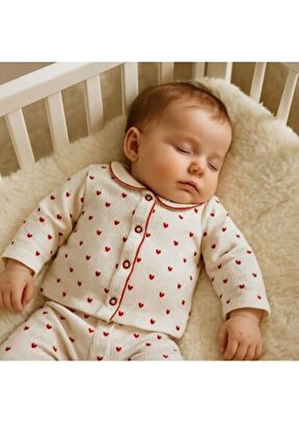 Kalp Figürlü Organik Yenidoğan Fitilli Kumaş Kız Erkek Bebek 2’li Hastane Çıkışı Pamuk Takım fırsatları
