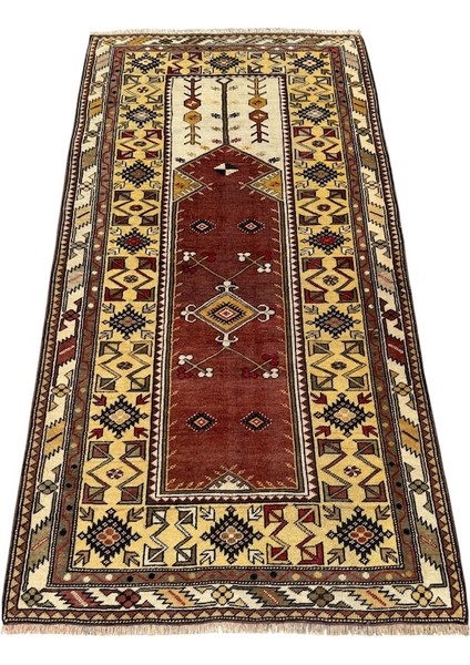 El Dokuma Sıfır Vintage Milas Halısı 120X225 Kiremit Kök Boya