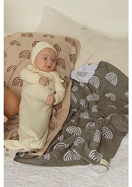 Kız ve Erkek Bebek Için Triko Örgü Bebek Battaniyesi 85CM X85CM Rainbow Bej indirimleri