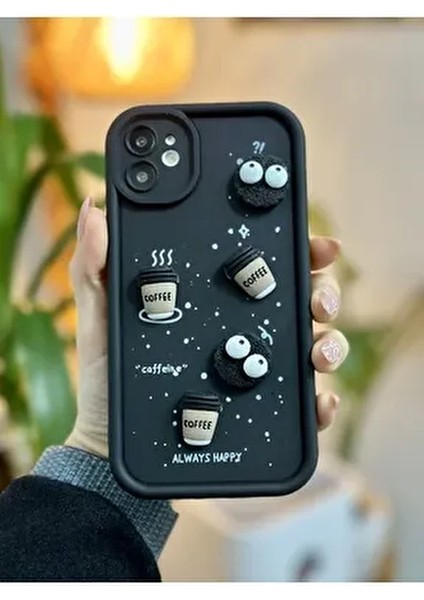 Iphone 11 Tasarımlı Siyah Coffee Kurabiye Yumuşak Silikon Kamera Korumalı Kılıf