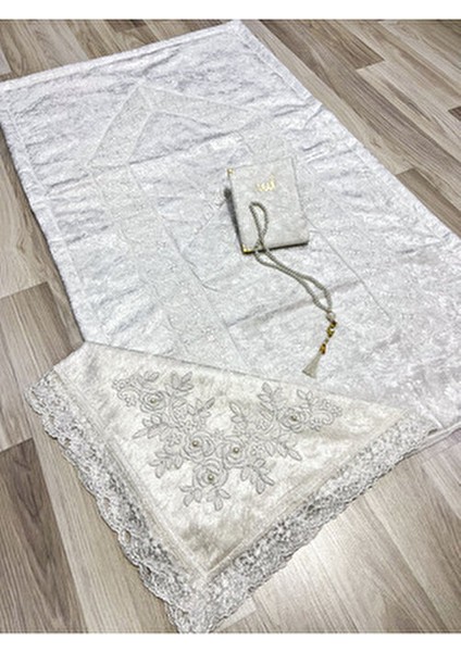 4 Parça Seccade Takımı Çeyizlik Bohça Kutulu Kadife Güpürlü Gelin Damat Seti modelleri