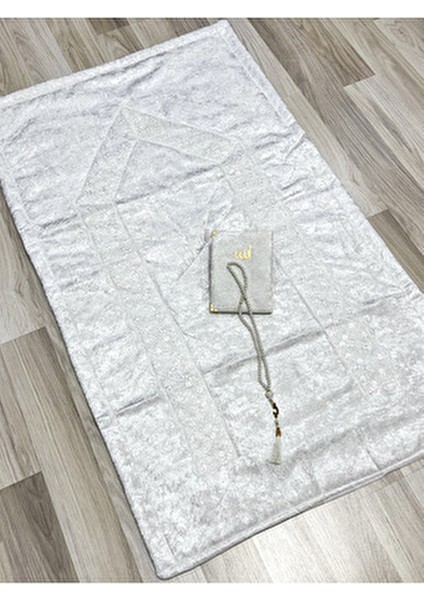 4 Parça Seccade Takımı Çeyizlik Bohça Kutulu Kadife Güpürlü Gelin Damat Seti