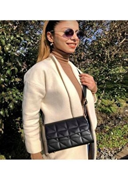 Kadın Siyah Kapitone Suni Deri Çapraz Omuz Çantası Basic Koleksiyon Ayarlanabilir Kolon Askılı fiyatları