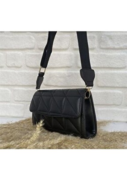 Kadın Siyah Kapitone Suni Deri Çapraz Omuz Çantası Basic Koleksiyon Ayarlanabilir Kolon Askılı fırsatları