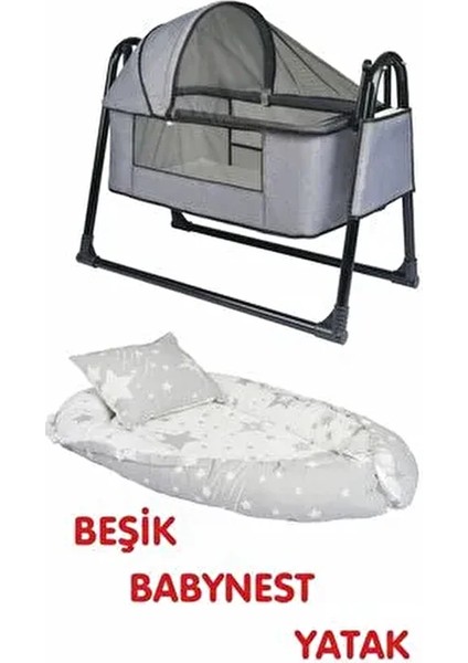 Btrend Babynest Yatak ve Yastık+ Cep Hediyeli Sallanır Sepet Beşik Bebek Beşiği Hamak 2 Li Set