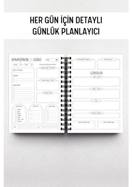 Ramazan Ajandası, Oruç, Hatim, Teravih, Günlük ve Aylık Planlayıcı, Sert Kalın Kapak, Tarihli