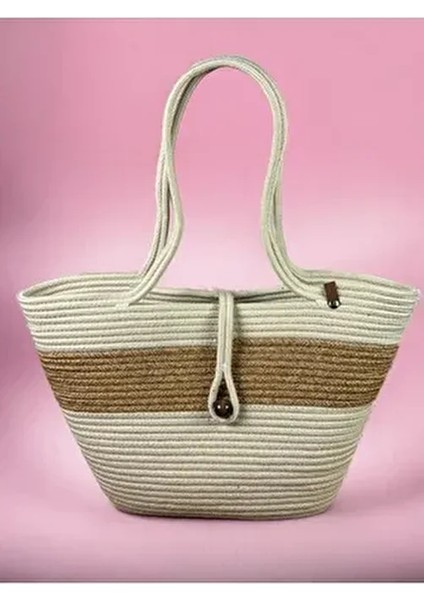 Havana Kadın Plaj Çantası Jüt Materyal ile Yaz Koleksiyonu için Şık Tasarım