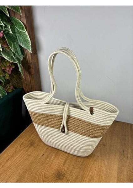 Havana Kadın Plaj Çantası Jüt Materyal ile Yaz Koleksiyonu için Şık Tasarım