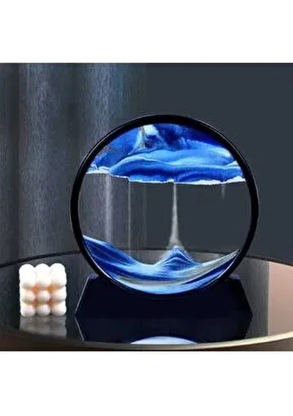 Mavi 3D Hareketli Kum Saati Orta Boy, Hareketli Kum Sanatı Dekoratif Kum Saati