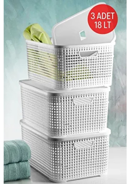 18 Lt. Çok Amaçlı, Kapaklı Saklama Kutusu 3 Adet