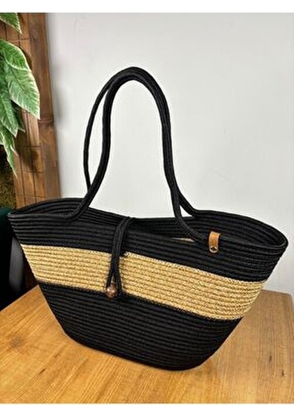 Kadın Plaj Çantası Jüt ve Boncuk Detaylı Ergonomik Tasarım Yaz Koleksiyonu