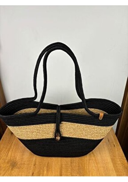 Kadın Plaj Çantası Jüt ve Boncuk Detaylı Ergonomik Tasarım Yaz Koleksiyonu