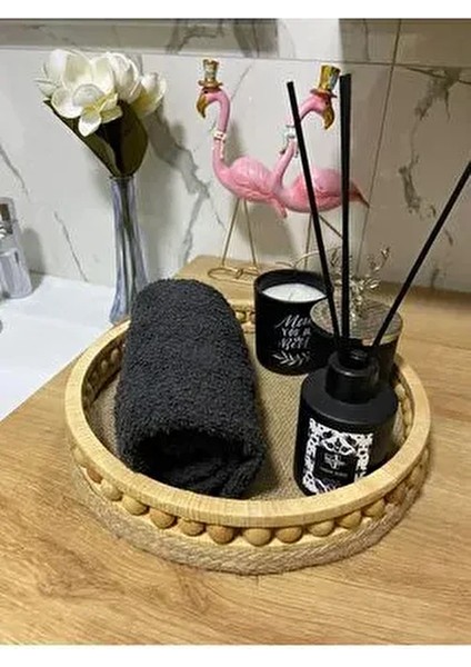 Ahşap Banyo Düzenleyici Aksesuarları Hasır Sepet Organizer Çok Amaçlı Sepet Çap 27 cm