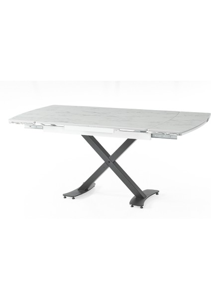 Diamond Açılır Masa Takımı – Beyaz Mermer Siyah Metal Ayak, 4 Sandalyeli, 80X120/180 cm modelleri