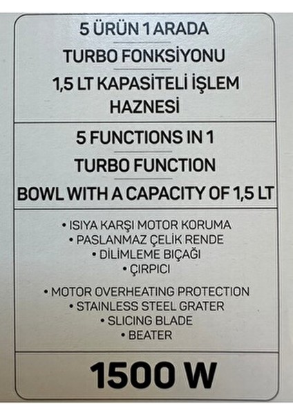 4' Lü Bıçak 1500W Motor Gücü Buz Kırma & Doğrayıcı Blender Set